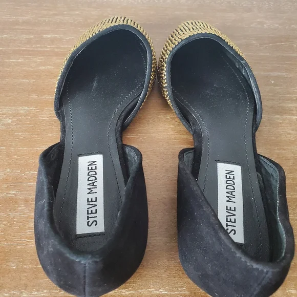 Steve Madden Vamp-G Women's 8 d'Orsay Flats Shoes Black Suede Gold Rhinestones - Picture 4 of 11